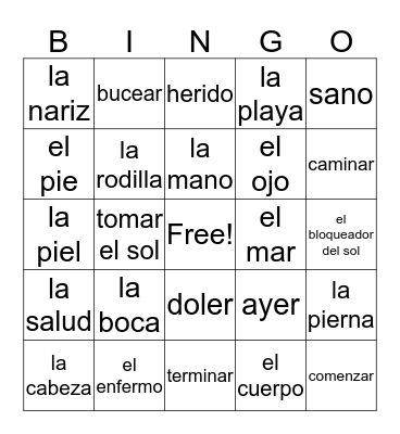 Spanish Bingo Card