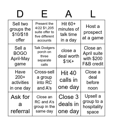 Sales Specials Showdown Bingo Card