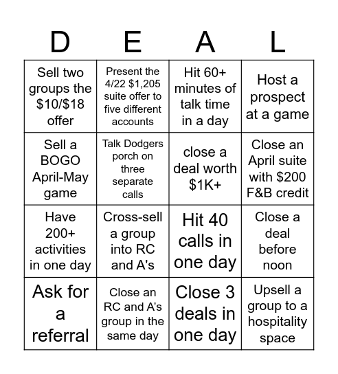 Sales Specials Showdown Bingo Card
