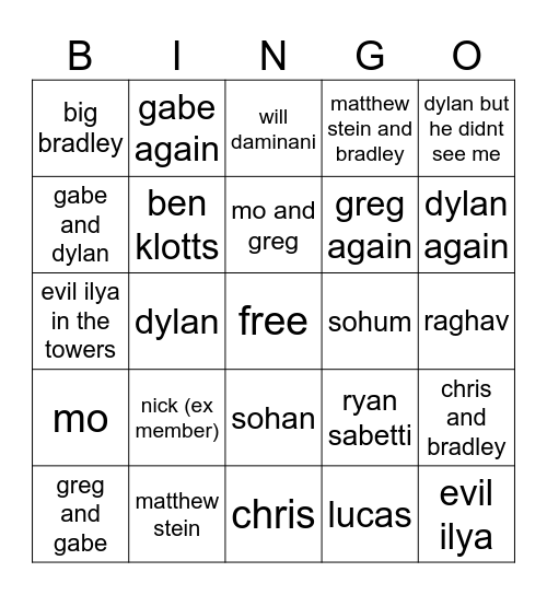 8th floor south bingo Card