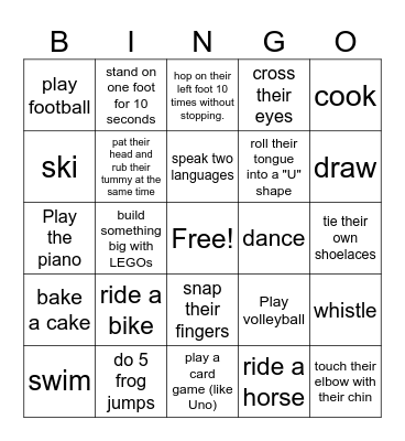 Free Time Bingo Card