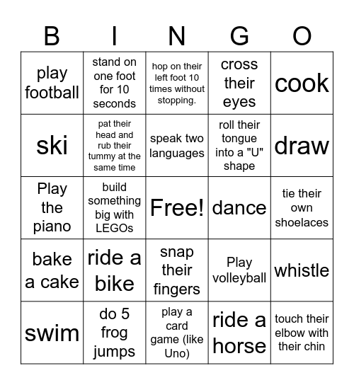 Free Time Bingo Card