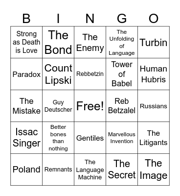 Isaac Singer and Guy Deutscher Bingo Card