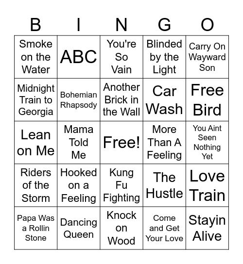 Best of the 70s Bingo Card