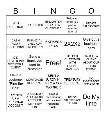 Broomall Banking Bingo Card