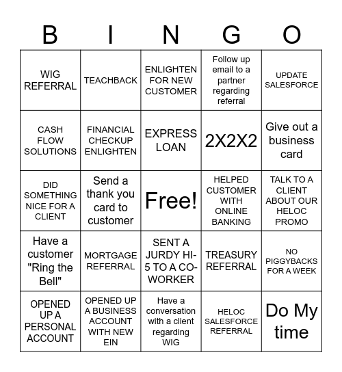 Broomall Banking Bingo Card
