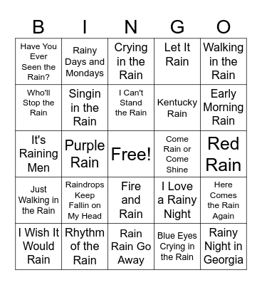 Rain Song Bingo Card