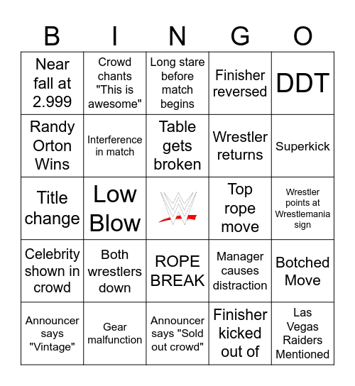Wrestlemania 42 Bingo Card
