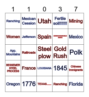HISTORY Bingo Card