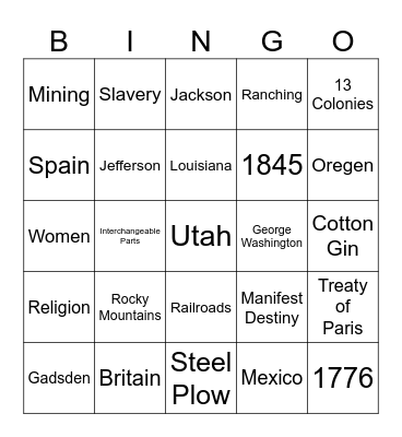 History Bingo Card