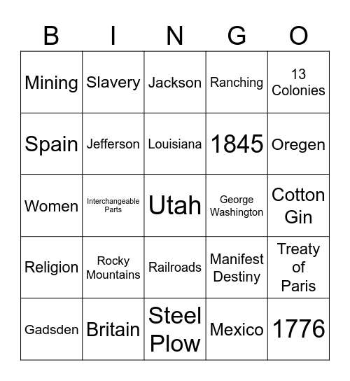 History Bingo Card