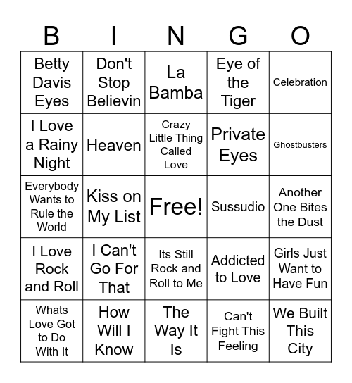 Totally Rad 80s Bingo Card