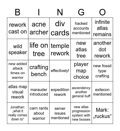 path of exiler 2 bugaloo Bingo Card