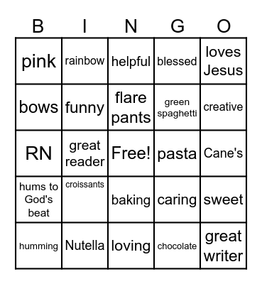 All About Belen Bingo Card