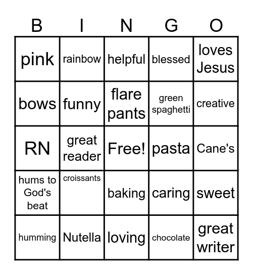 All About Belen Bingo Card