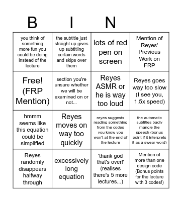 Reyes Fun Time! Bingo Card