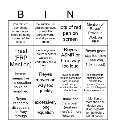 Reyes Fun Time! Bingo Card