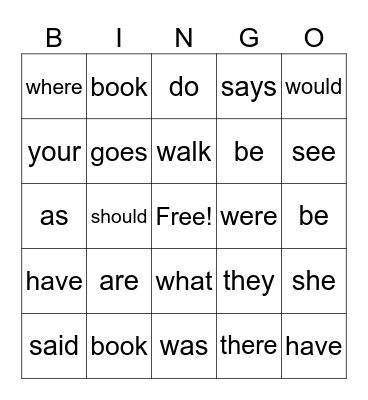 Heart Words 34 Bingo Card