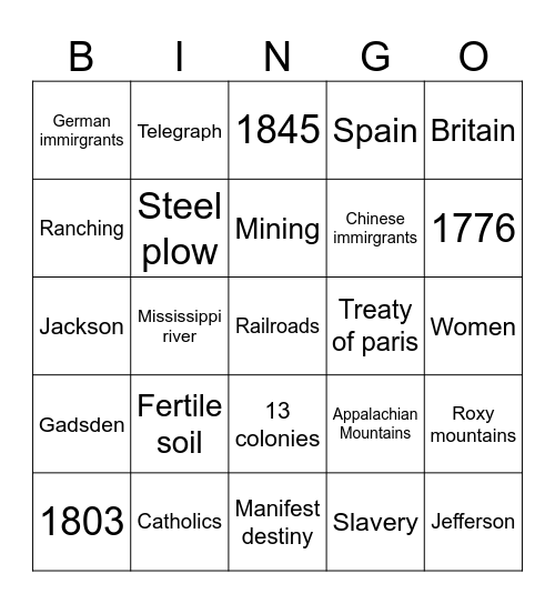 history bingo Card