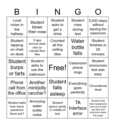 State Testing Bingo Card