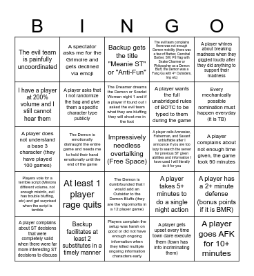 Backup ST-ing on the Unofficial Bingo Card