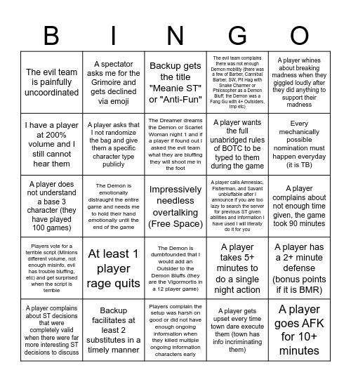 Backup ST-ing on the Unofficial Bingo Card