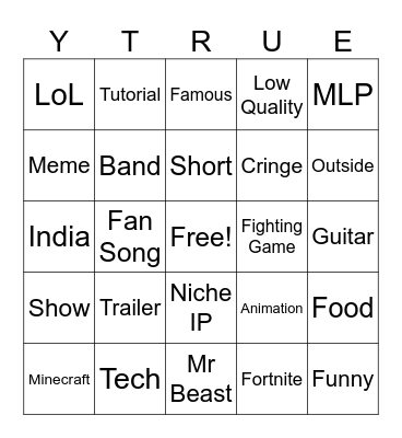 YT Roulette Bingo Card