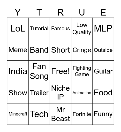 YT Roulette Bingo Card
