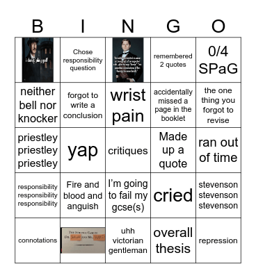 English Lit bingo Card