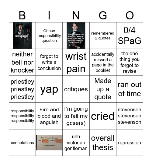 English Lit bingo Card