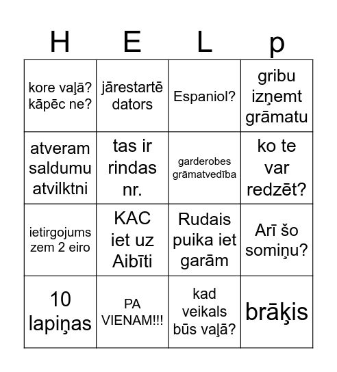 KACing Bingo Card