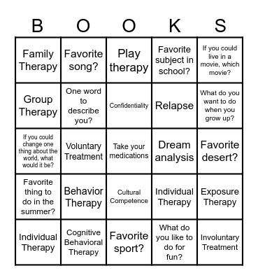 Therapy & Treatment Bingo Card
