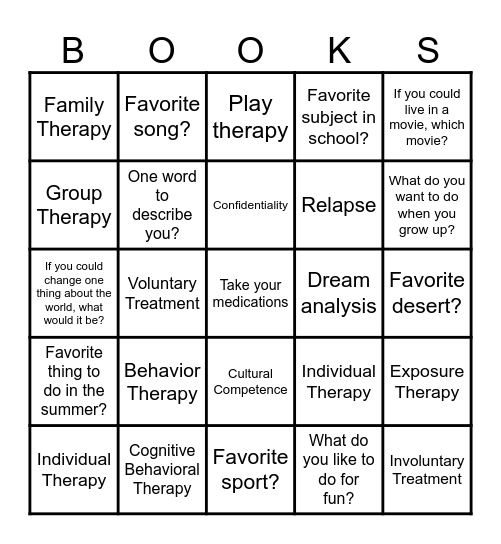 Therapy & Treatment Bingo Card