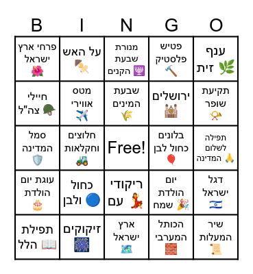 בינגו יום העצמאות - יום הולדת לאיתן ישראל Bingo Card