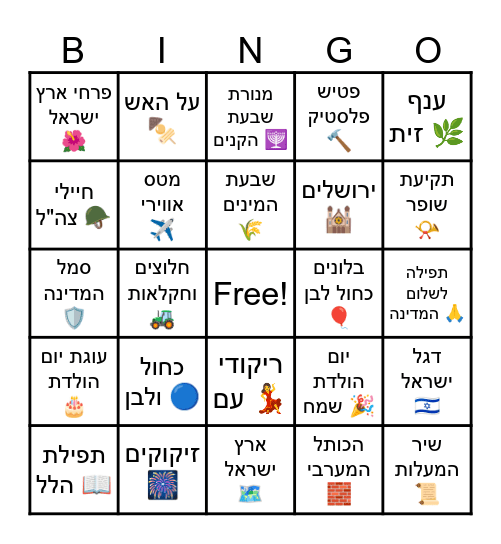 בינגו יום העצמאות - יום הולדת לאיתן ישראל Bingo Card