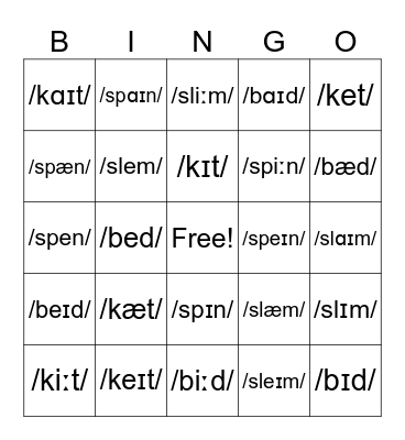 long and shprt a,e,i Bingo Card