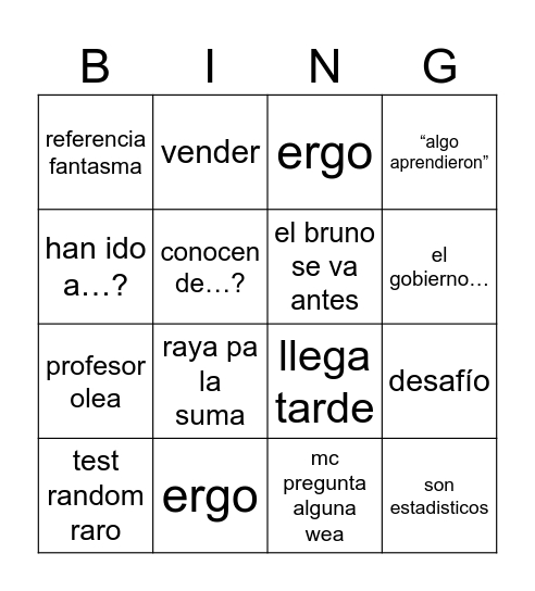 RAC Bingo Card