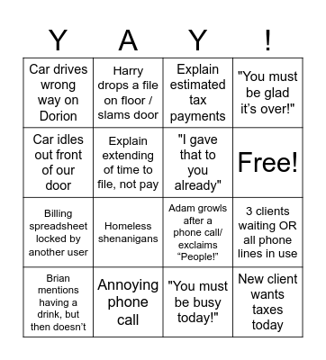 END OF TAX SEASON! Bingo Card