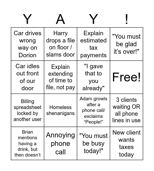 END OF TAX SEASON! Bingo Card