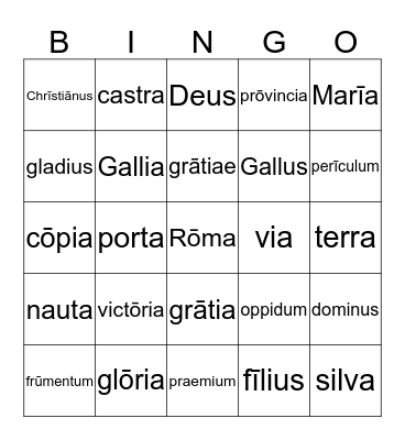 1st/2nd Declension Latin nouns Bingo Card