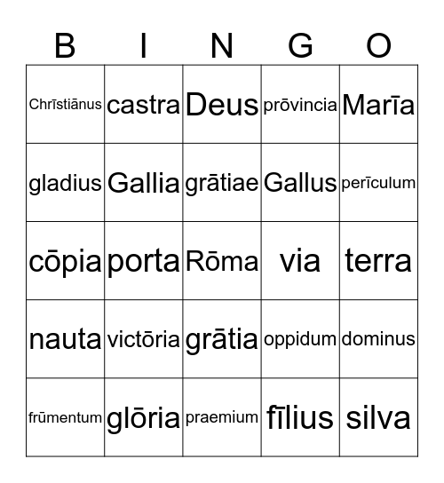 1st/2nd Declension Latin nouns Bingo Card