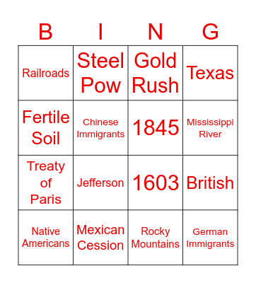 Vocab Bingo Card