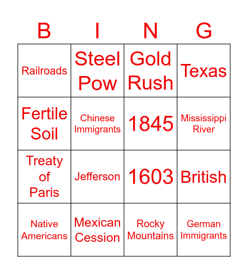 Vocab Bingo Card
