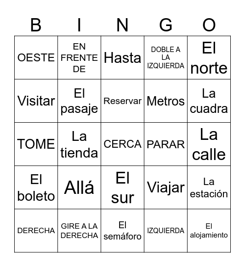 LAS DIRECCIONES Bingo Card