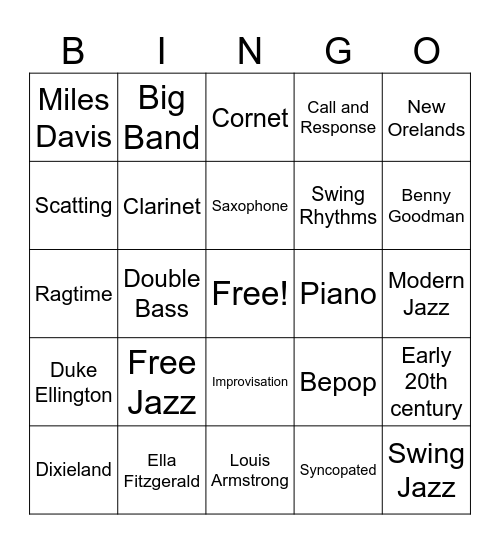 Jazz Bingo Card