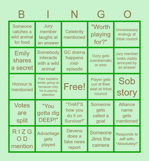 Survivor 50 Bingo Card