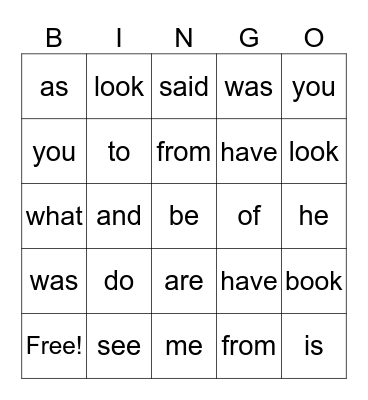 Heart Words 34 Bingo Card