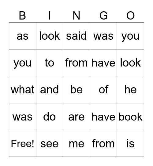 Heart Words 34 Bingo Card