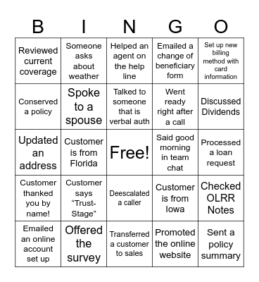 Monday Funday BINGO Card