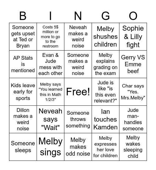 Melby/PreCalc Bingo Card
